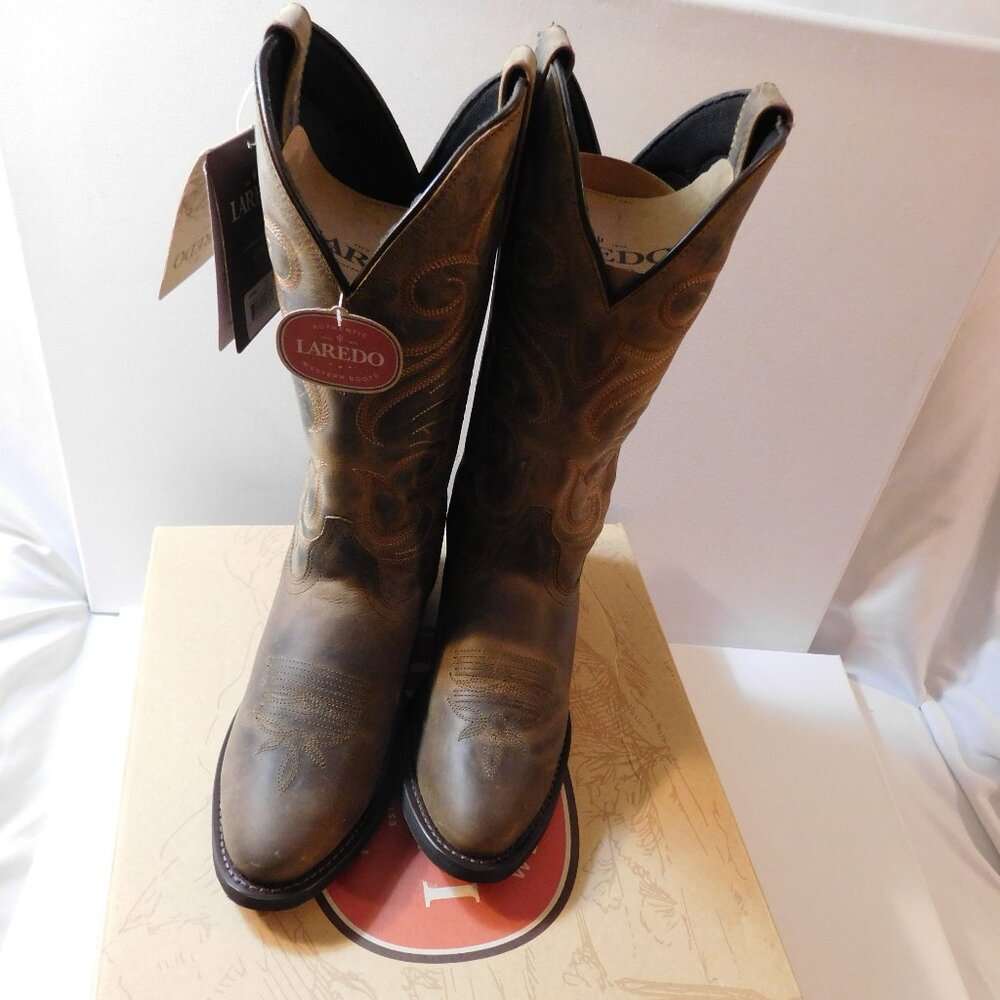 Laredo Lodi Tan Distressed Leather Boots Woman Size 8.5M NEW IN BOX